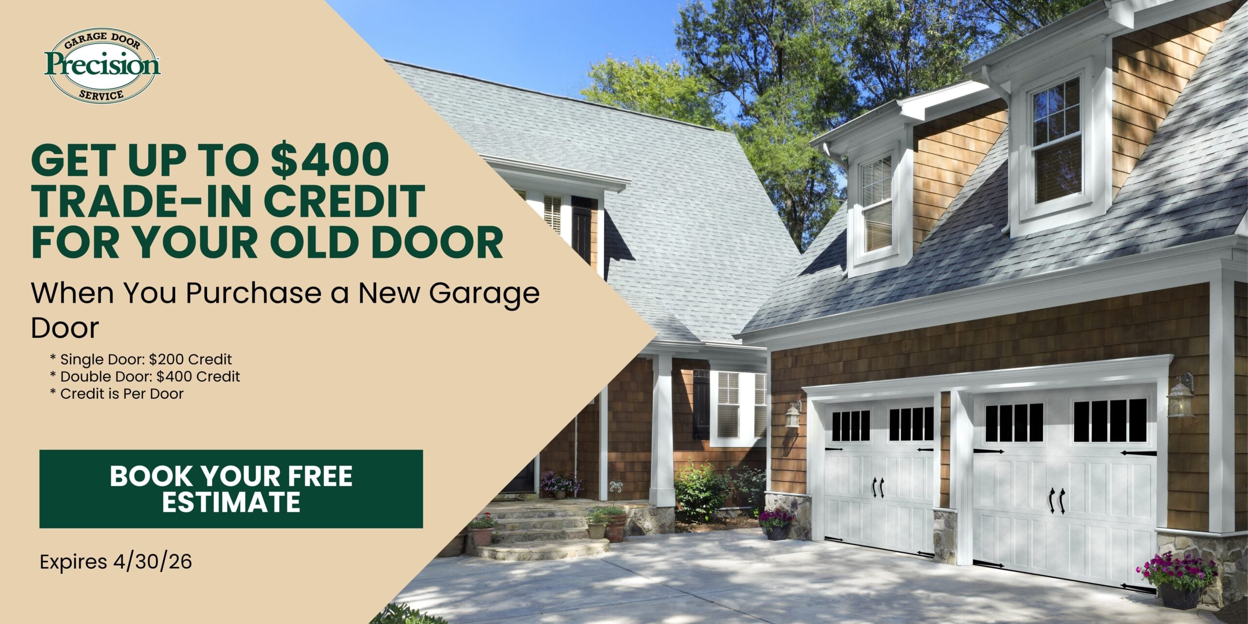Trade in Credit Offer - March 2026 Promotional banner offering $500 off a new garage door and opener installation.