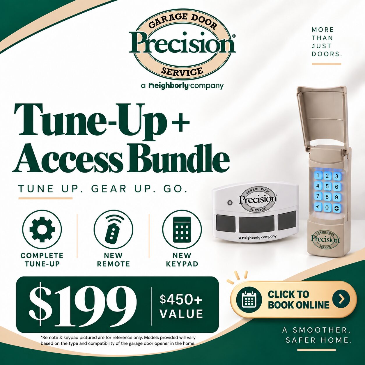 TuneUp+Access_graphic Peace and Quiet Package advertisement for silent garage door opener upgrades.